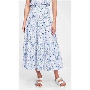 Gap Cottagecore Tiered Blue Floral Maxi Skirt Prairie Peasant Bohemian Size 4